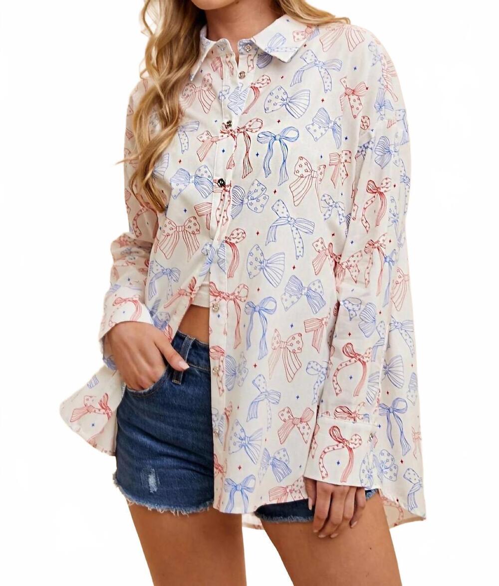 NEW ANNIEWEAR bow print long sleeve shirt in ivory